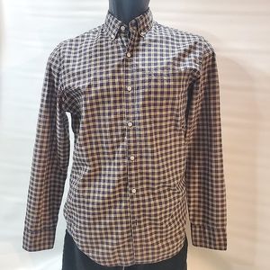 J. Crew Classic Fit Cotton Casual Shirt. Tan, Blue, Red Plaid